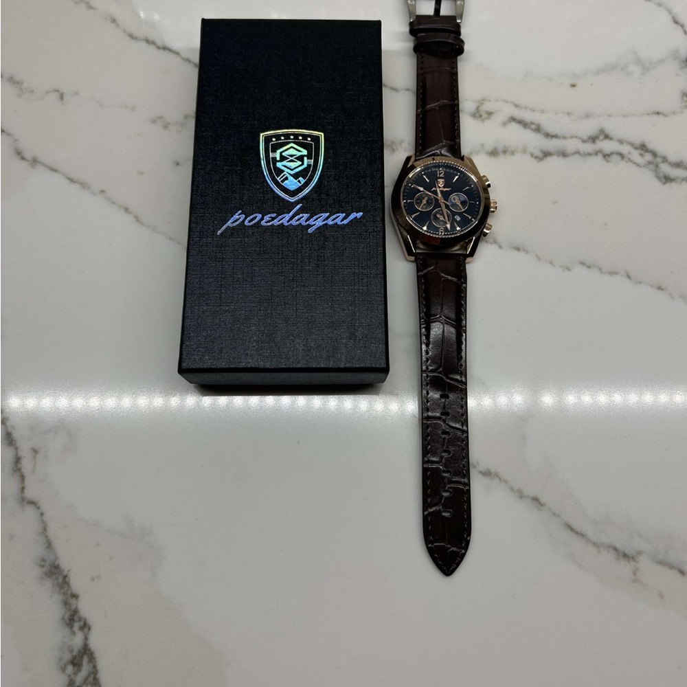 Poedagar Brown Leather Strap Watch